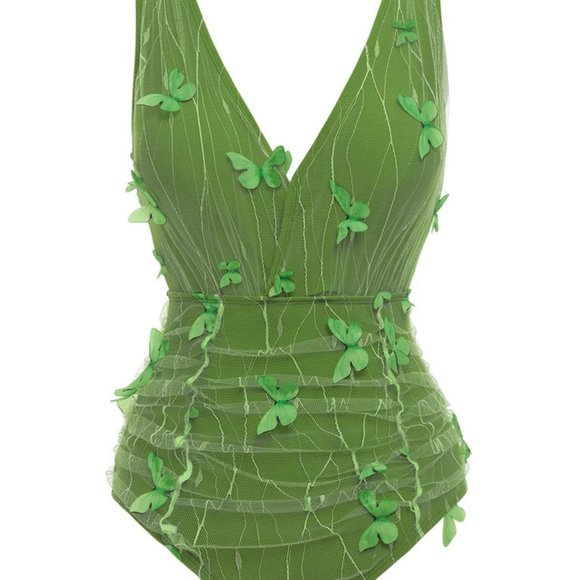 **NWT** RETRO STAGE VINTAGE GREEN 1960S 3D BUTTERFLY MESH SWIMSUIT - Picture 1 of 8